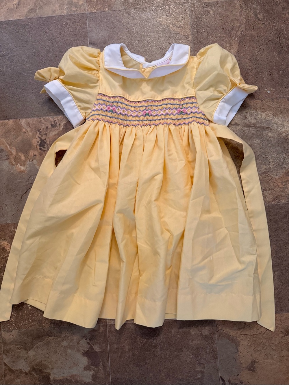 Yellow Smocked Peter Pan Collar Casual Dress for Kids